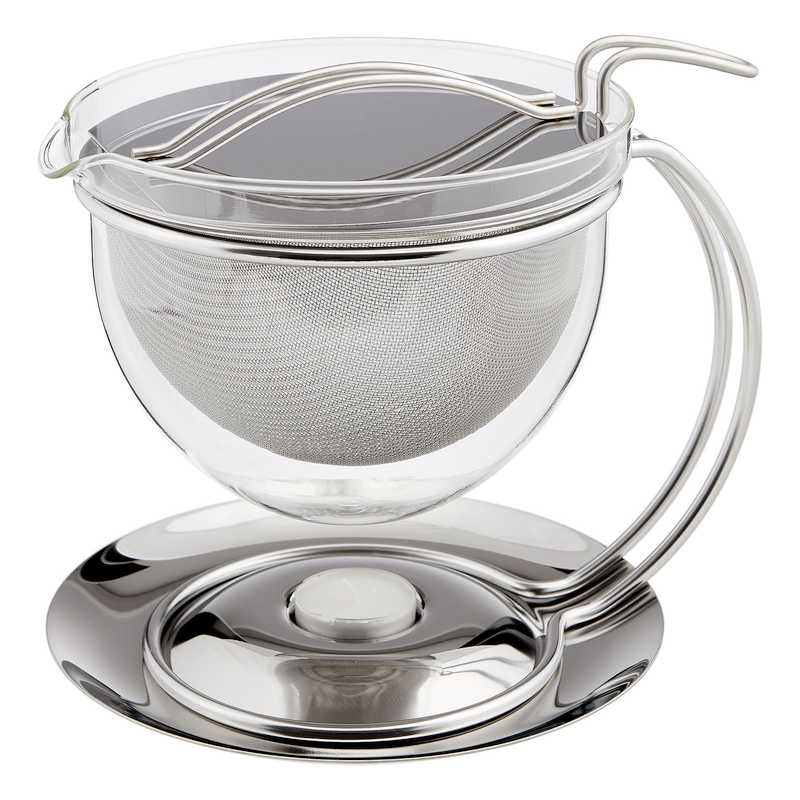 Teekanne Glas / Edelstahl 1,5 l mit Sieb und Stövchen